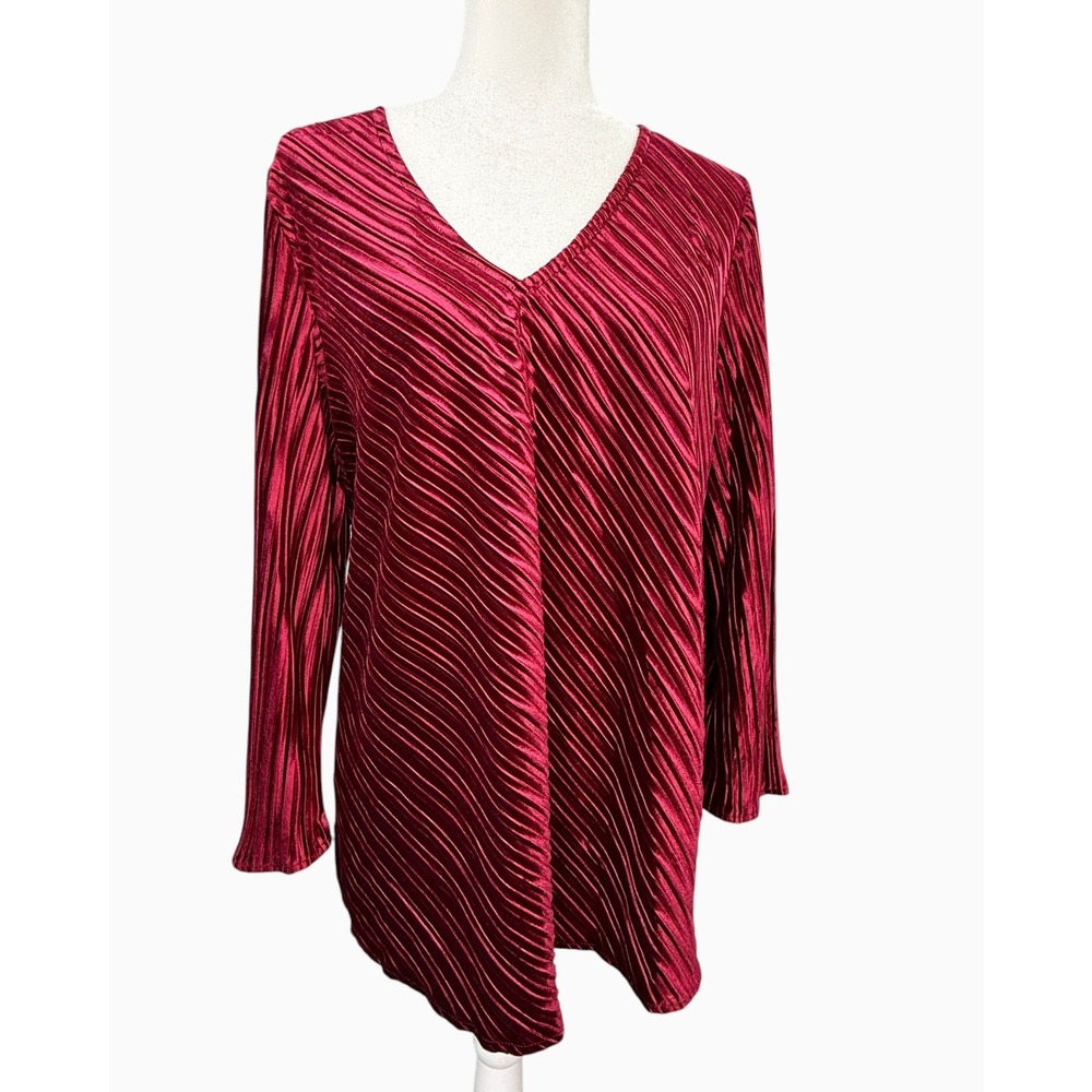 Alfani Women's 0X Malbec Pleated Shimmer Velvet V-Neck Tunic Top NWT